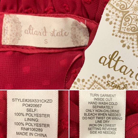 Altar’d State Rich Ruby Red Long Sleeve Tiered High Neck Swiss Dot Holiday Dress - Picture 11 of 11